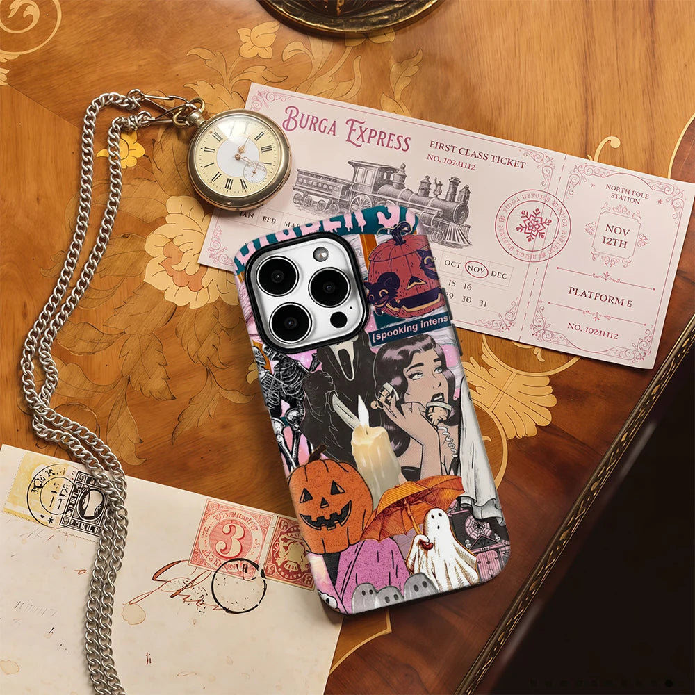 Vintage Pink Halloween Collage Phone Case – Scary Movie Scream Theme