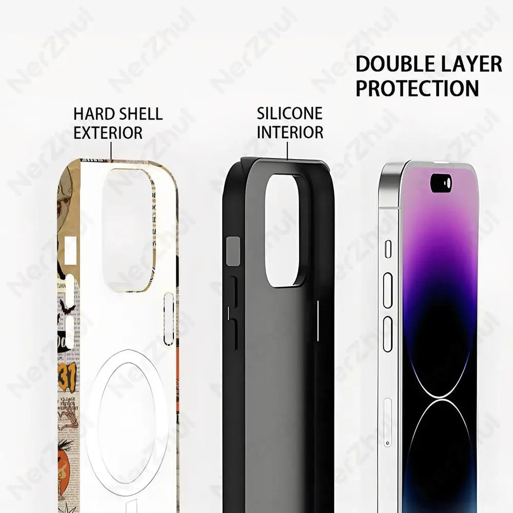 Vintage Halloween Collage Ghost & Pumpkin MagSafe Phone Case