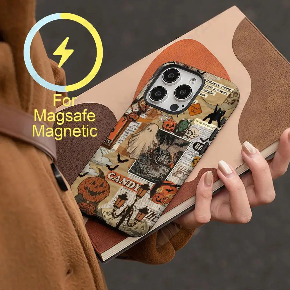 Vintage Halloween Collage Ghost & Pumpkin MagSafe Phone Case