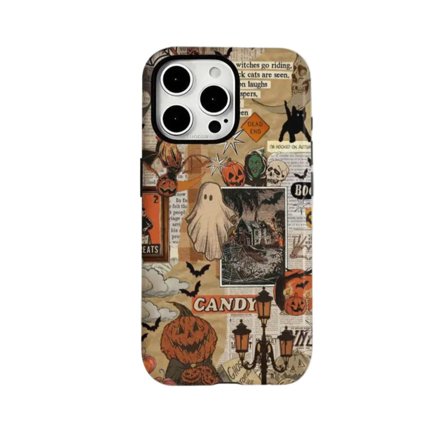 Vintage Halloween Collage Ghost & Pumpkin MagSafe Phone Case
